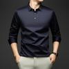 Men's High-End Solid Color Long-Sleeve Polo Shirt with Mulberry Silk