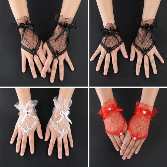 Sexy Lace Fingerless Bowknot Evening Party Bridal Short Gloves Wedding Accessory