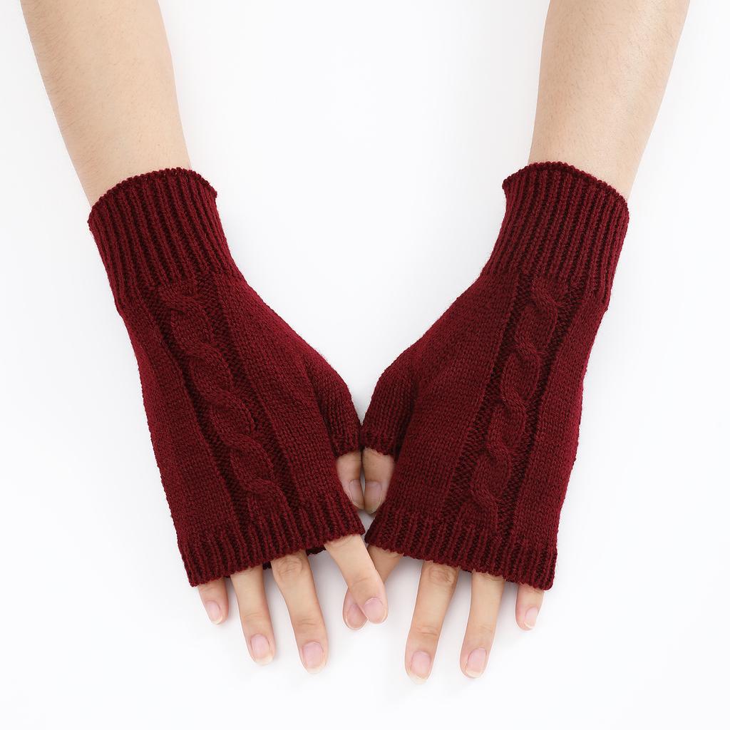 New Autumn and Winter Men's and Women's Half Fingered Woolen Gloves with Twisted Hair Warm and Fashionable Fake Sleeves and Knitted Sleeves