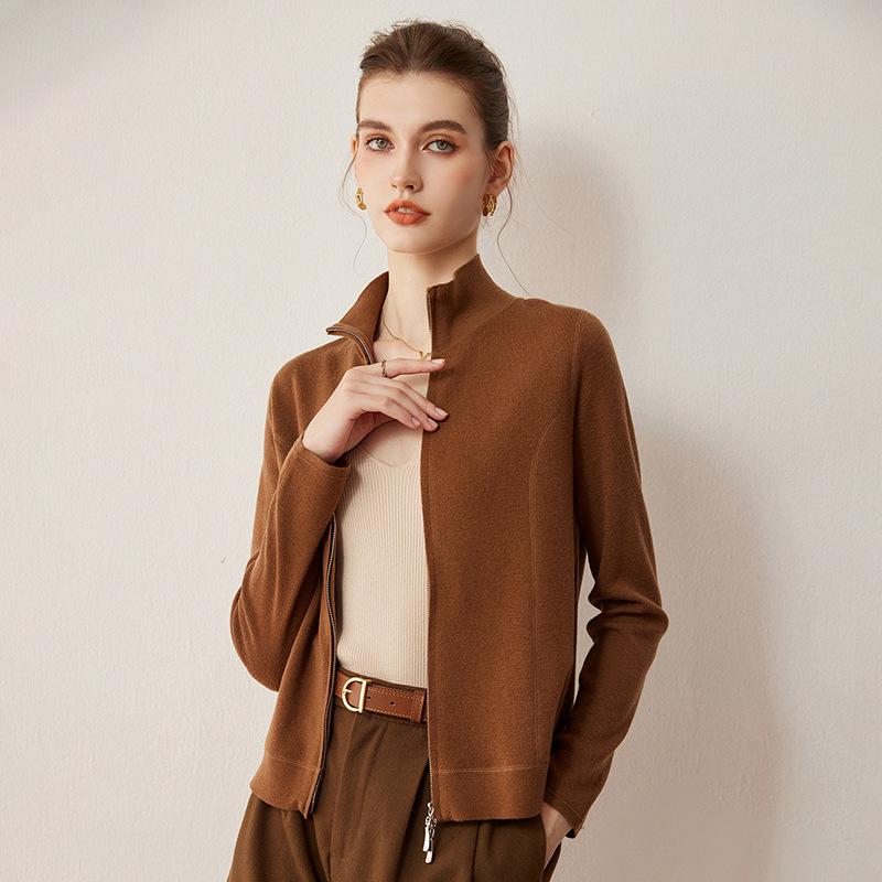 Lekasha Women's Slim Fit Stand-Up Collar Knit Cardigan - High-Quality Imitation Wool, Zipper, for Autumn/Winter.