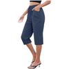 Women's Cotton And Linen Pocket Elastic Casual Pants Five Quarter Pants