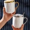 European Style Ceramic Cup with Lid and Spoon High Value Large Capacity Mug High Temperature Resistant Householdcup Set Small Gift
