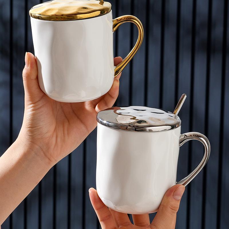European Style Ceramic Cup with Lid and Spoon High Value Large Capacity Mug High Temperature Resistant Householdcup Set Small Gift