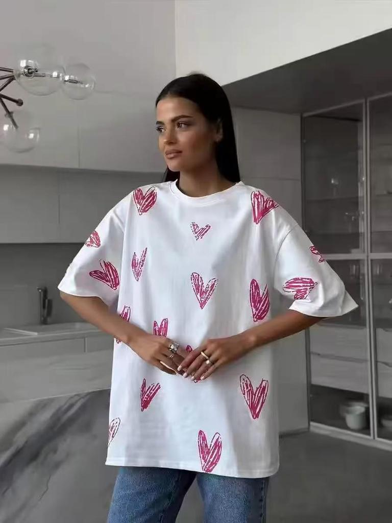 American Retro 100% Cotton Heart Embroidery T-Shirt