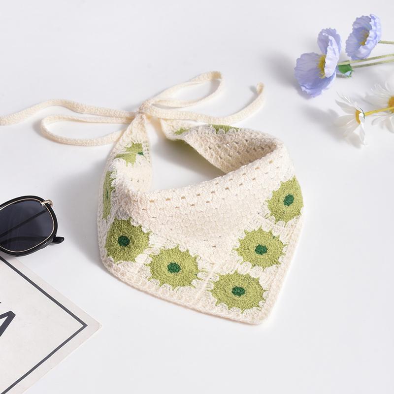 French Pastoral Style Triangle Headband Handmade Crochet Flower Headscarf Hat Knitted Girls Headband Towel