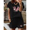 Spring and Summer Butterfly Floral Print Set, Forest-Style Girly Short-Sleeved T-Shirt and Shorts, Comfortable and Casual Two-Piece Set