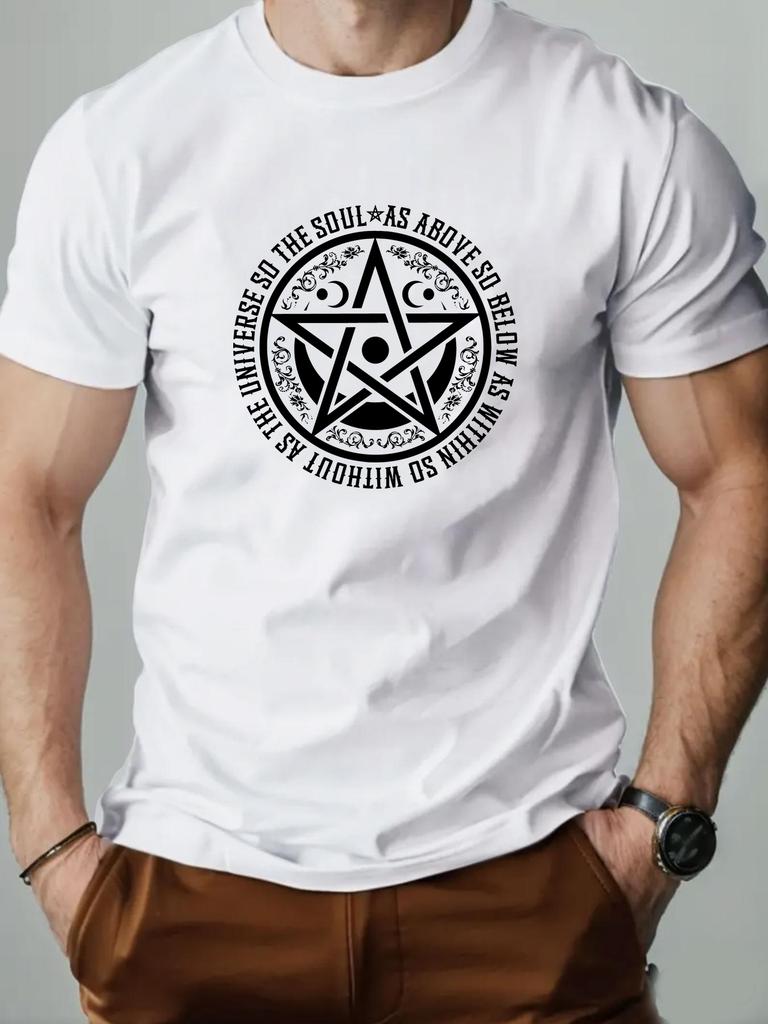 Men T-Shirt 100% Cotton Pentagram Funny Graphic Print Streetwear Round Collar Tee Soft & Breathable 2025 Summer Fashion T shirts