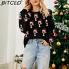 BITCED Fall/Winter Women's Pink Bubble Sleeve Pullover Christmas Sweater