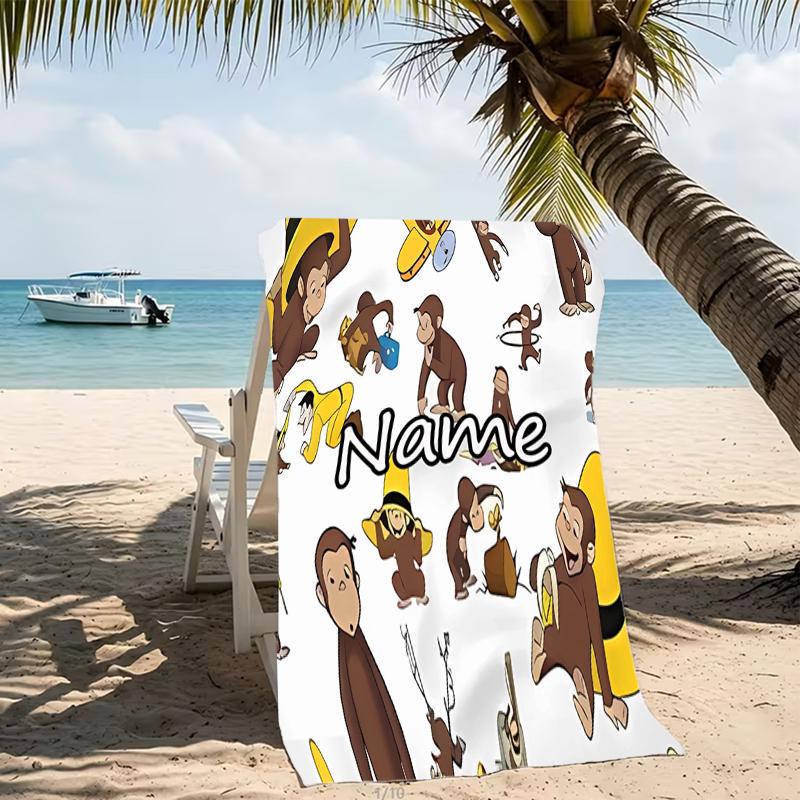Customizable Personalized Beach Towels Curious George Themed designs.Suitable for the Beach, Yoga, Sports;ideal As Beach Accessories