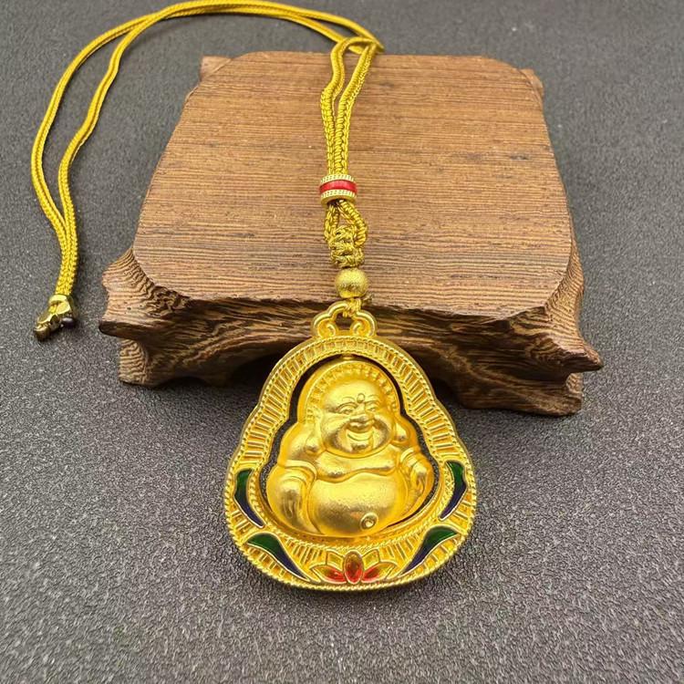 Vietnam Gold-Plated Flame Guanyin Buddha Necklace with Dragon Pixiu and Peace Pendant