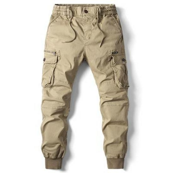 Men's European & American Cargo Jogger Pants - Autumn/Winter, Drawstring Elastic Waist, Casual Style