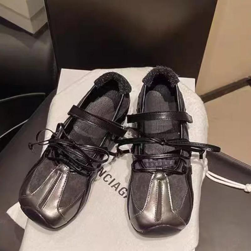 Fashion Spring 2025 Ballet Flats Spor Square Head Mary Janes Cross Strap Magic Sti Function Sle Low Heel Flat Bot  Color