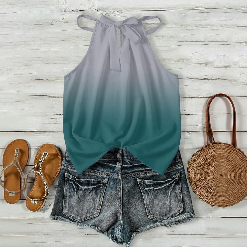 Damen ärmelloses Tanktop im Bohemian-Stil mit Farbverlaufdruck, lässig locker geschnitten, Sommer-Oberteil Weste Bluse für den täglichen Gebrauch