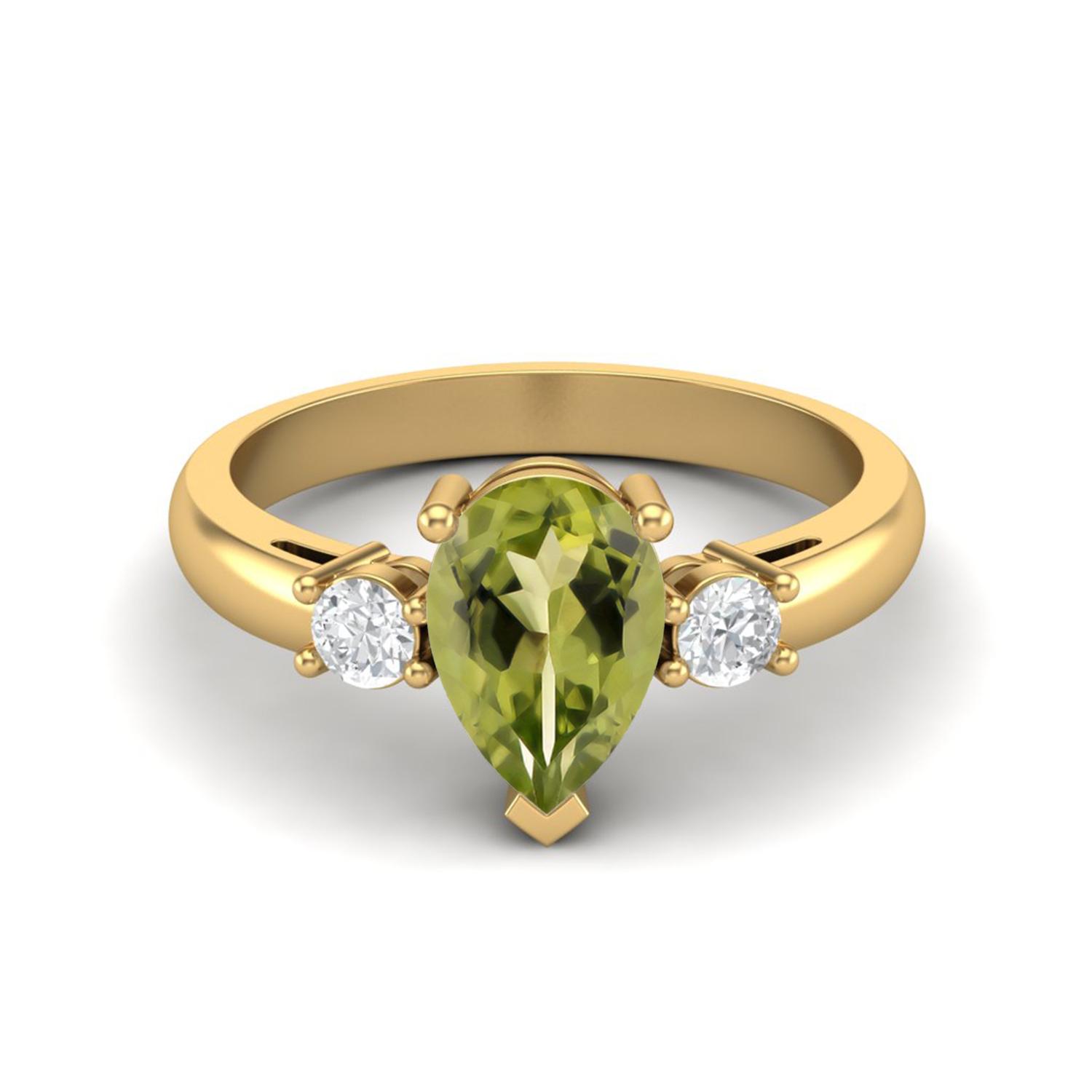9X6mm Pear Peridot 925 Sterling Silver Gold Vermeil Three Stone Women Anniversary Ring 8