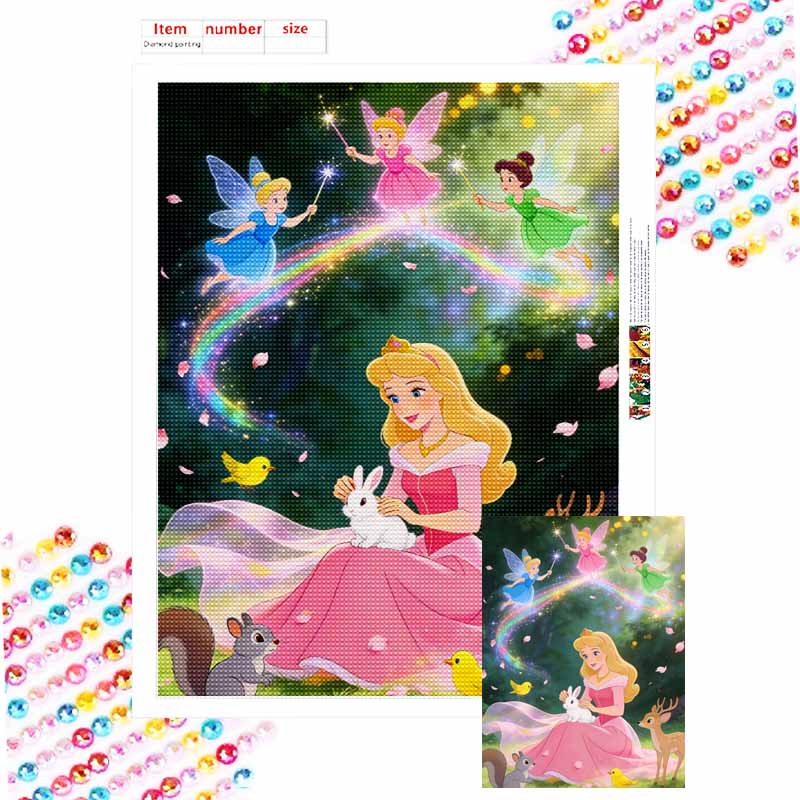 Disney Sleeping Beauty Aurora and Fairies Diamond Paint Mosaic Art Painting Kit Handmade DIY Home Decor Round 20x30cm