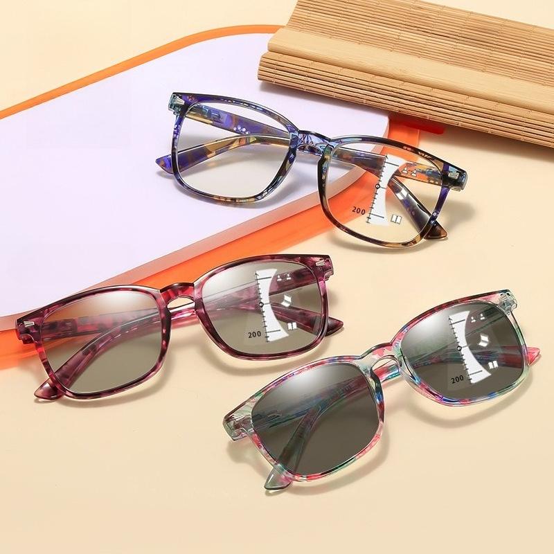Photochromic Multifocal Presbyopia Glasses Blue Light Blocking Eye Protecting Printed Personality Eyeglasses +1.0 To +4.0