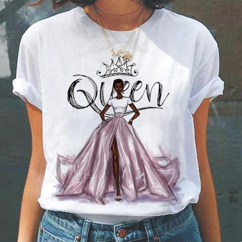 Camiseta de Verano de Cuello Redondo con Estampado 3D de Patrón de Reina, Camisetas de Mujer Casuales de Moda de Manga Corta