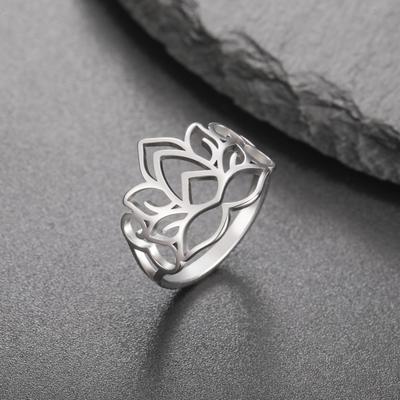 COOLTIME Damen Lotus Ring Edelstahl Buddhismus Yoga Glücksfingerring Amulett Schmuck Geschenk