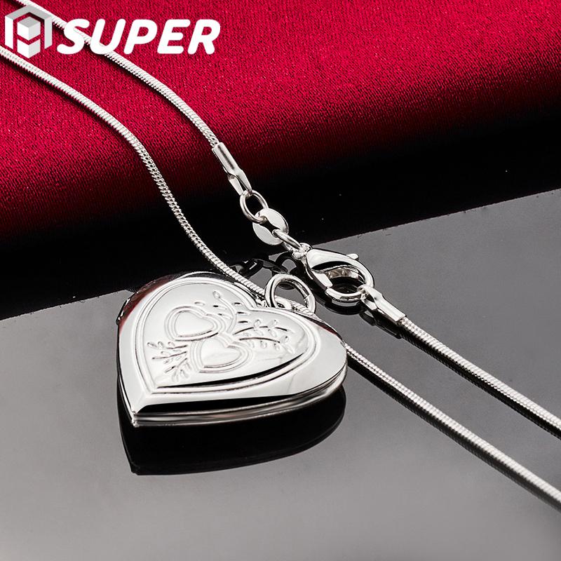 925 Sterling Silver 18palcový hadí řetízek Love Heart Fotorámeček Náhrdelník Šperky