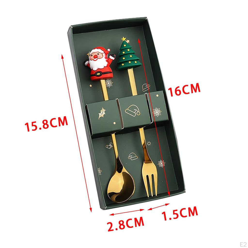 Weihnachtslöffel und Gabel Set Geschirr Dessertlöffel Besteck für Milchshakes