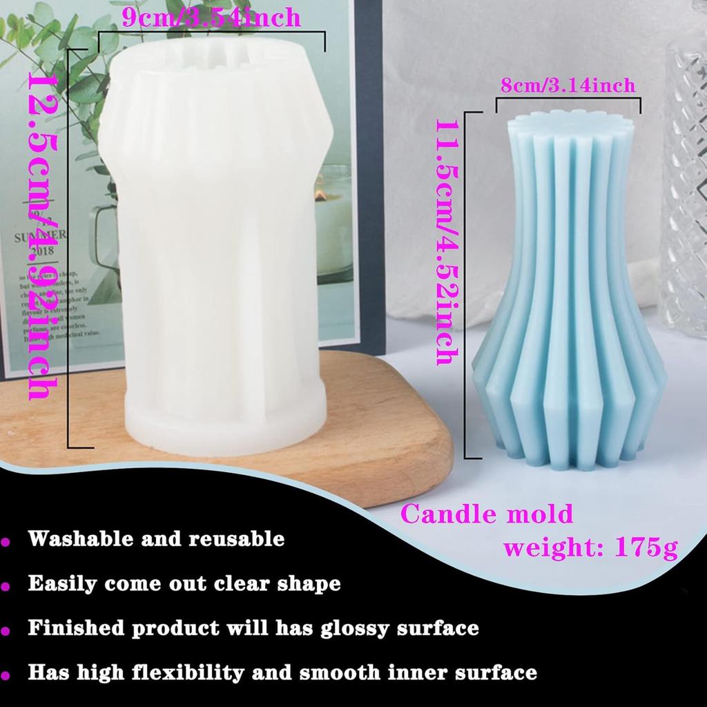 Pillar Candle Mold, 3D Cylindrical Stripe Candle Mold, Candle Molds for Candle Making, Silicone Mold for Crafts Aromatherapy Candle Handmade, Soap