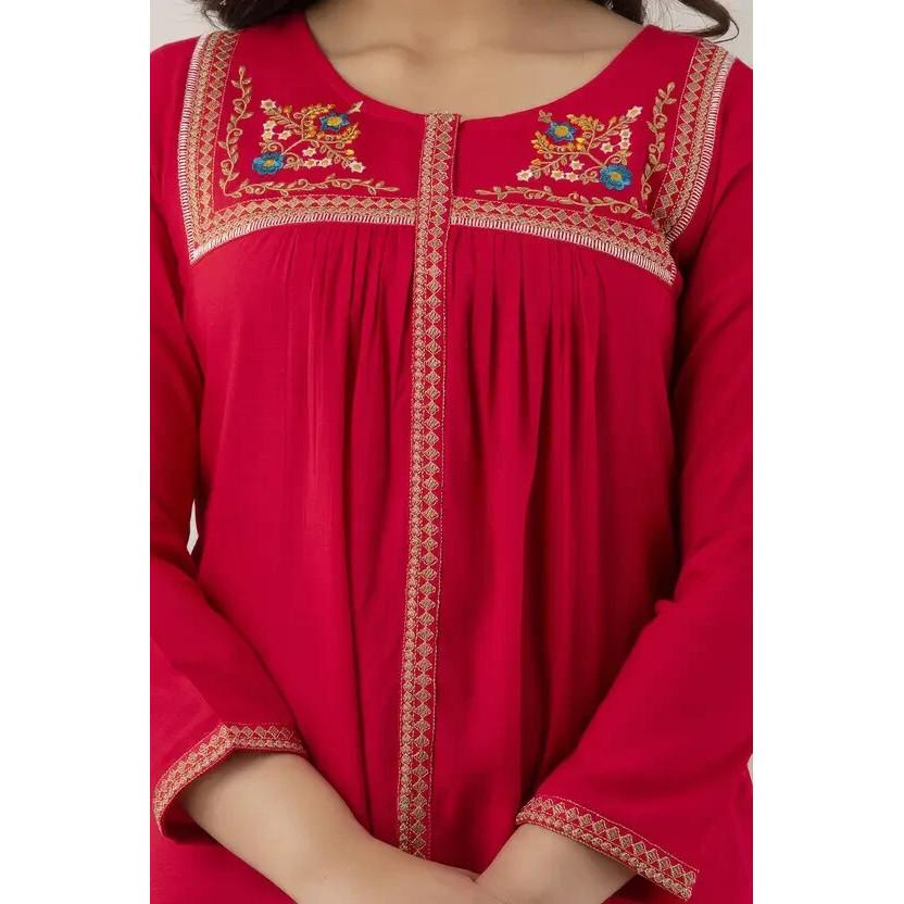 Indian Embroidered Rayon Straight Kurta Top Women Party Wear Top Tunic Kurti VF-20213