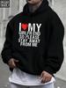 [95%  5% Spandex] Plus Size unisex Casual Pocket Hooded Sweatshirt with "I Love My Girlfriend" Print, 240g All-Season Base Layer Factory-Made for unis