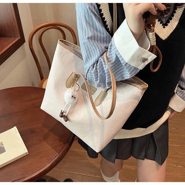 Textured Faux Leather Tote Bag for Women, Spacious Handheld Shoulder Handbag, Stylish Commute Work Bag with Zipper Closure KTB