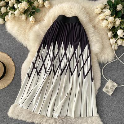 Autumn And Winter Fashion All-Match Skirt Heavy Industry Pleated Design Sense Printed A-Line Skirt