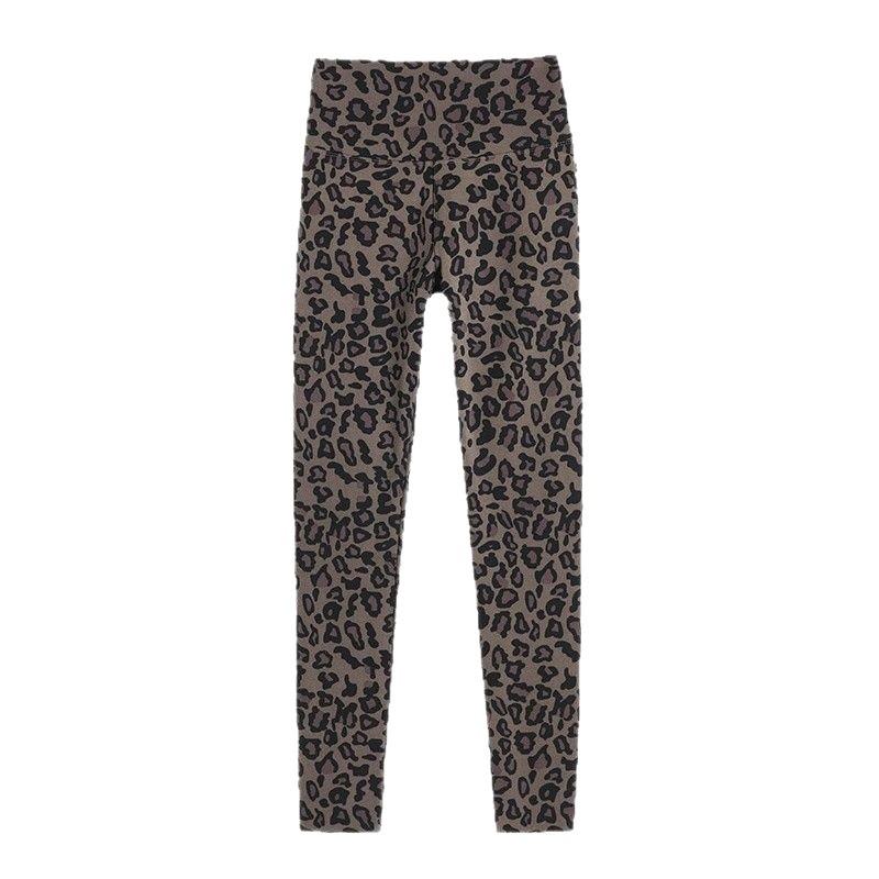 Leggings med hög midja och leopardmönster: Dambyxor för höst/vinter, smalnar av, kontrollerar magen, lyfter rumpan, med plus sammet, för yoga.