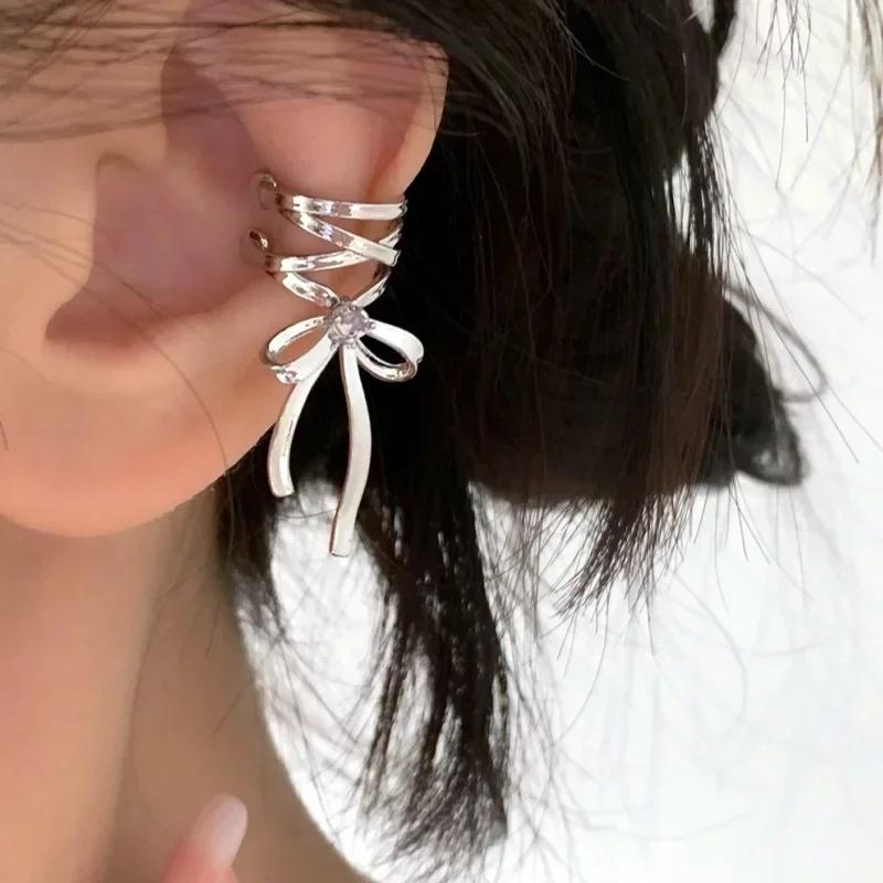 Korean Fashion Elegant Bow Knot Clip Earrings Women Non-Piercing Ear Clips Ballet Ribbon Style Aesthetics Ear Cuff Jewelry Gifts
