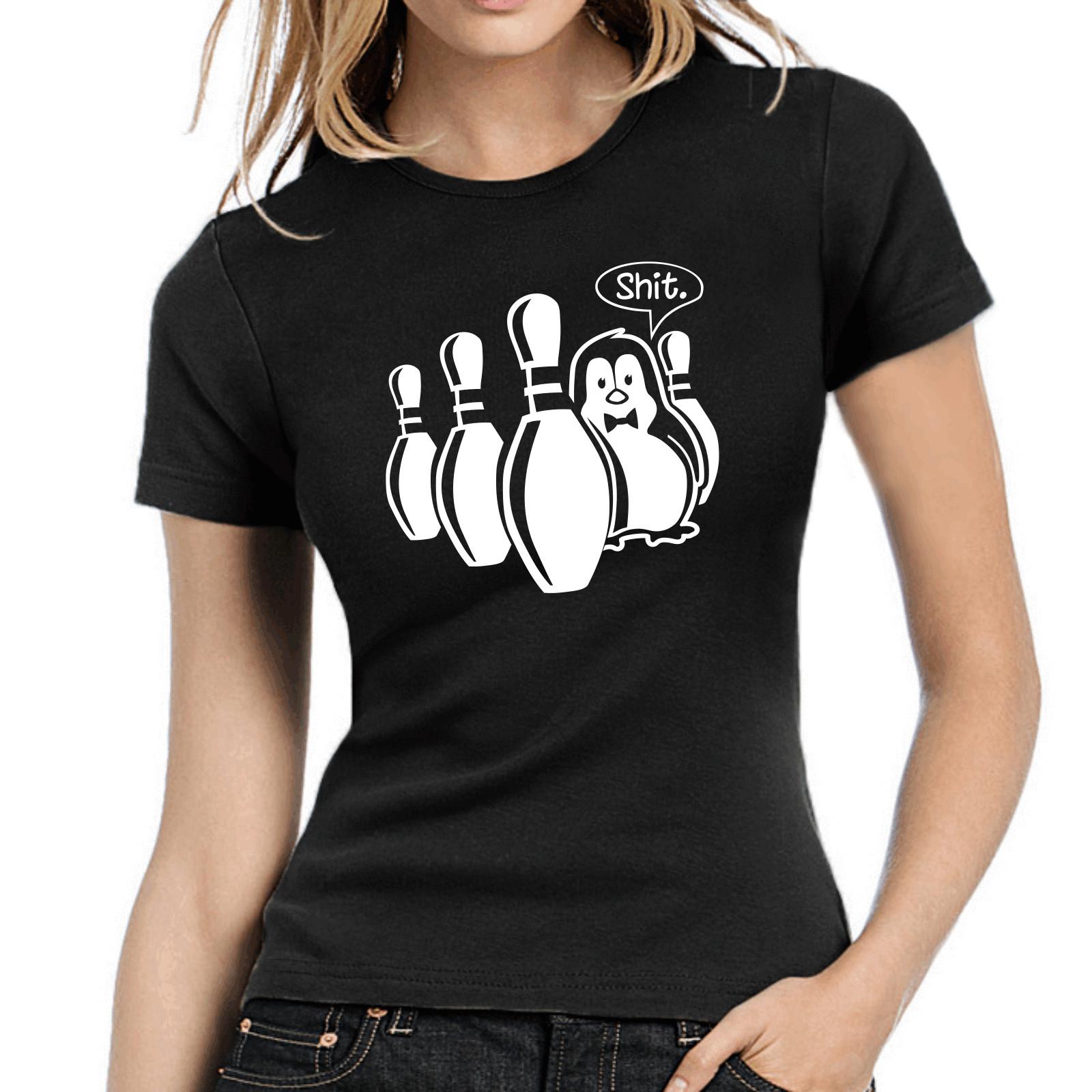 Penguin Penguin Shit Bowling Bowling Bowling Club Fun Comedy Ladies Girlie T-Shirt Mens Womens Tees Top XL