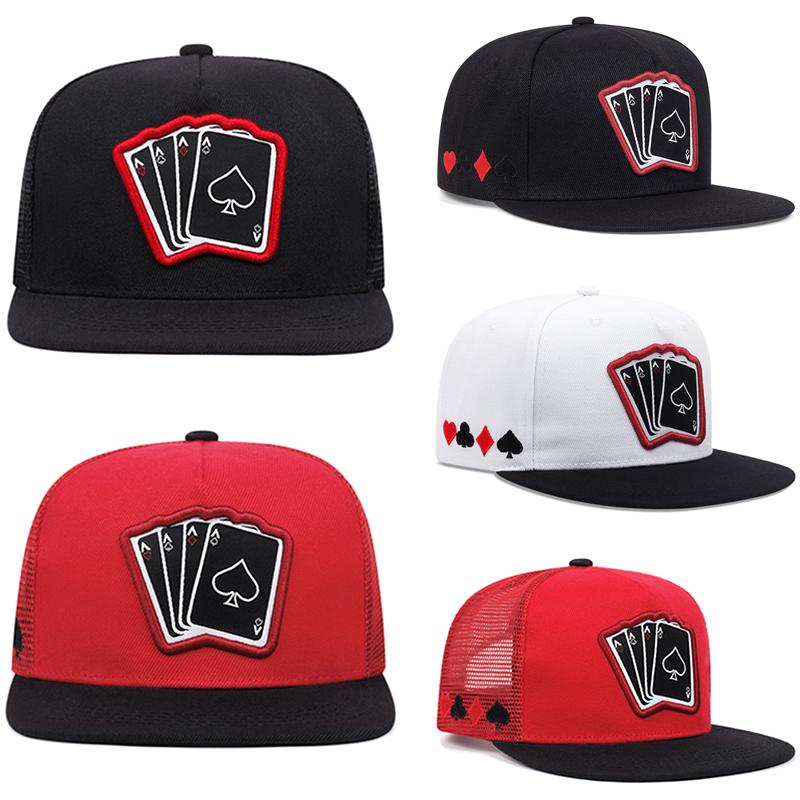 Trendy New Poker A Four Flat Edge Hat Trendy Hip Hop Hat Outdoor Leisure Sunshade Hat Neutral Mesh Hat Adjustable Baseball Hat
