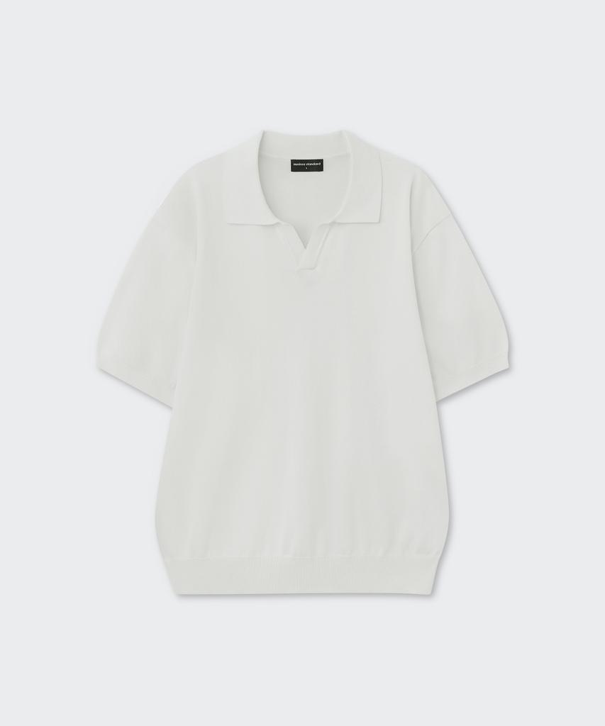 MUSINSA STANDARD Washable Supima Cotton Slit Neck Knitted Polo Shirt [Ivory]