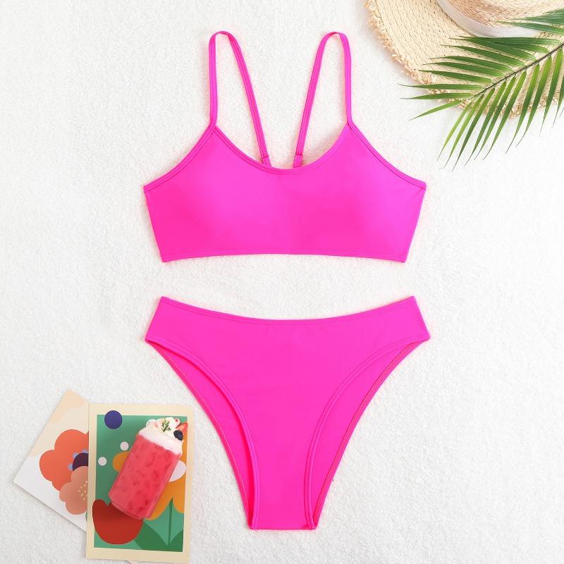 Women Solid Color Sexy Two Piece Bikini Swimsuit For Swimming Beach