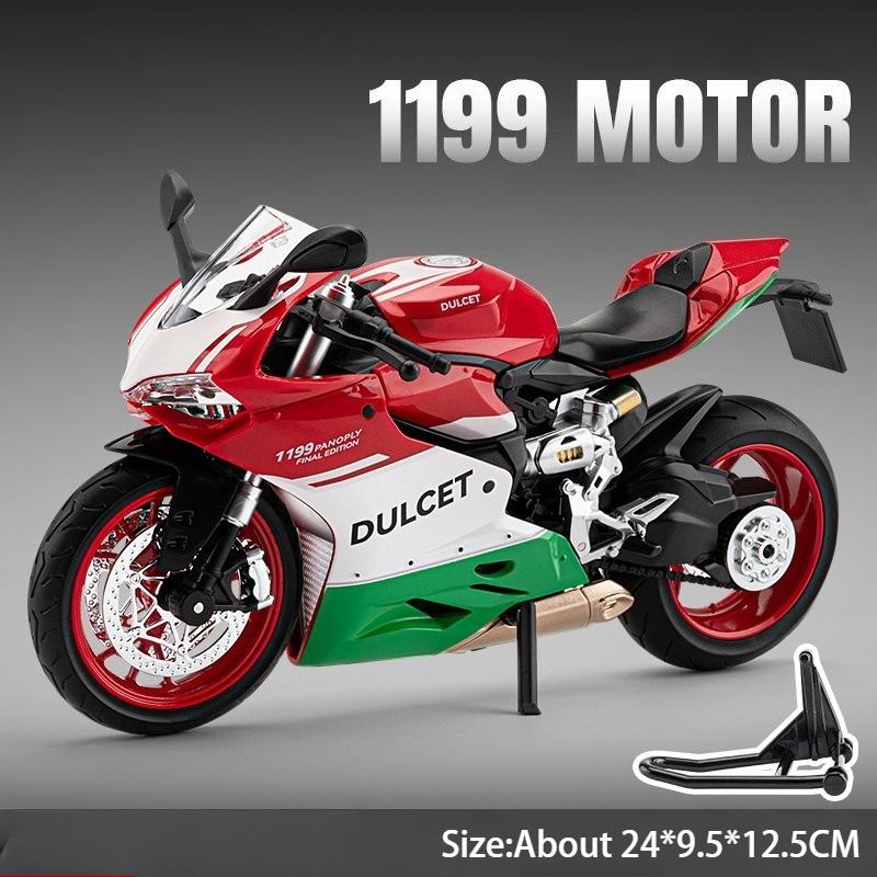 

Scale 1:9 V4S 1199 Motorcycle Model Toy Car Alloy Body Sound Light Rear Wheel Suspension Vehicle Models Collection Gifts Boy