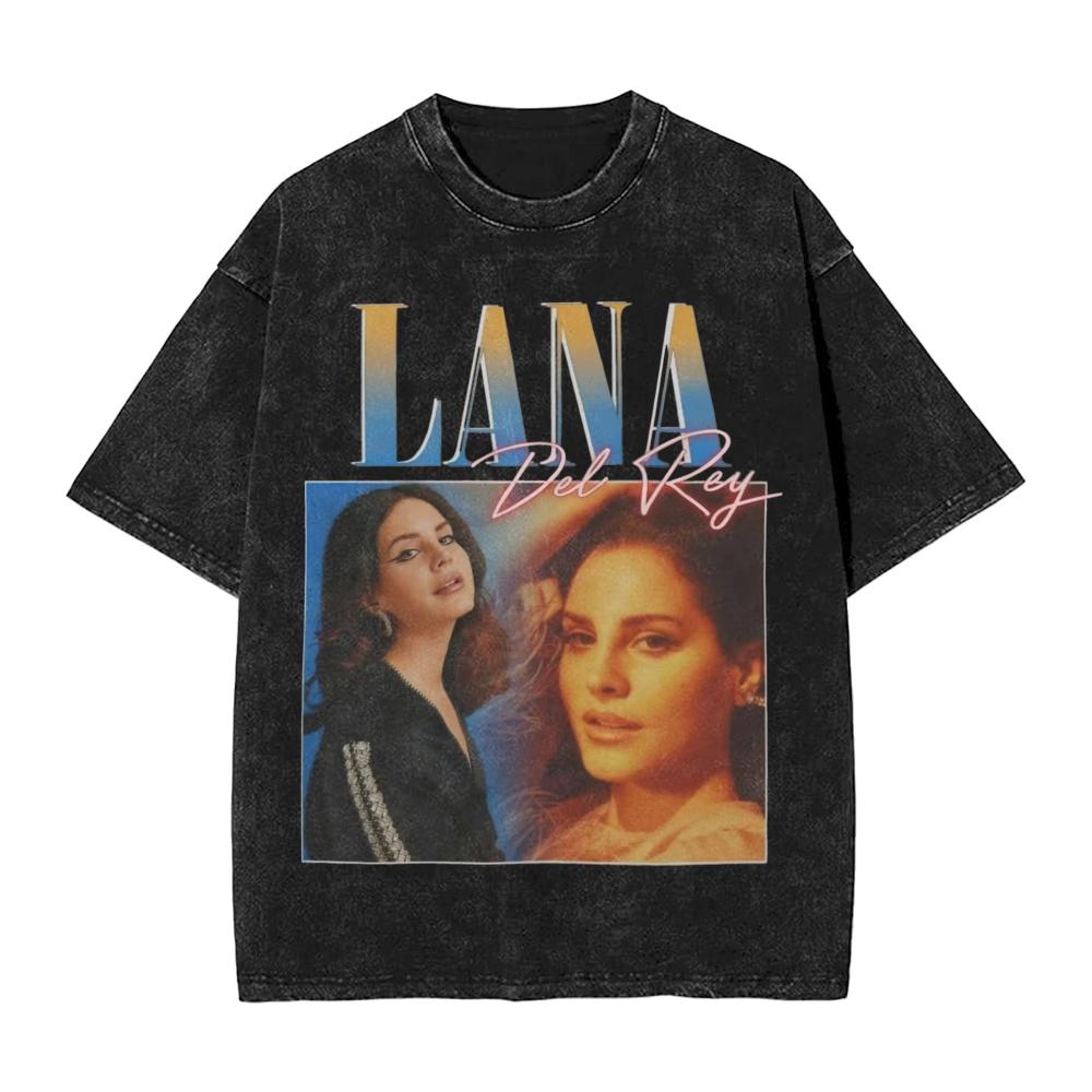 Lana Del Rey CANTANTE Maglietta Stampata Lavata Streetwear Hip Hop T-shirt Casual per Uomo Donna Cotone Streetwear
