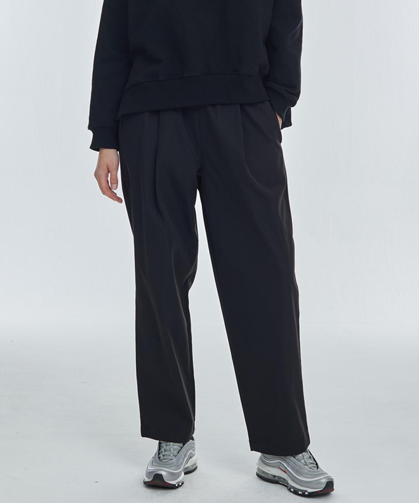 Manavis Seven Single-Pleat Wide Elastic Waist Pants [Black]