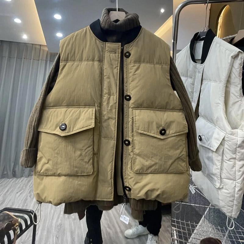 Vest for Women Oversize Thickened WinterLarge Pockets Solid Color Windproof Down Casual Sleeveless Tops Vest