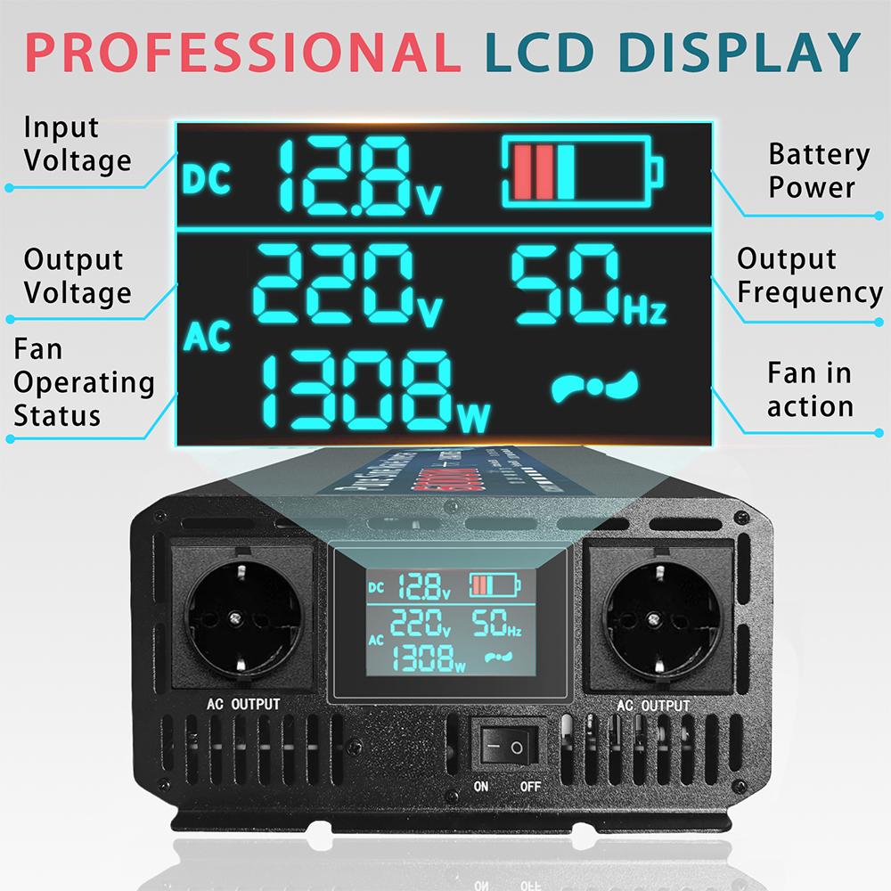 Pure Sine Wave Inverter 12V 220V 220W-10000W DC To AC Europe Socket Power Voltage Converter Car Solar Inverter Charger Adapter