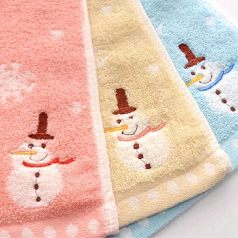 Christmas Hand Face Towel  for Kids 100% Cotton Snowman Washing Cloth  Home Towels Bathroom New Year Xmas Gift