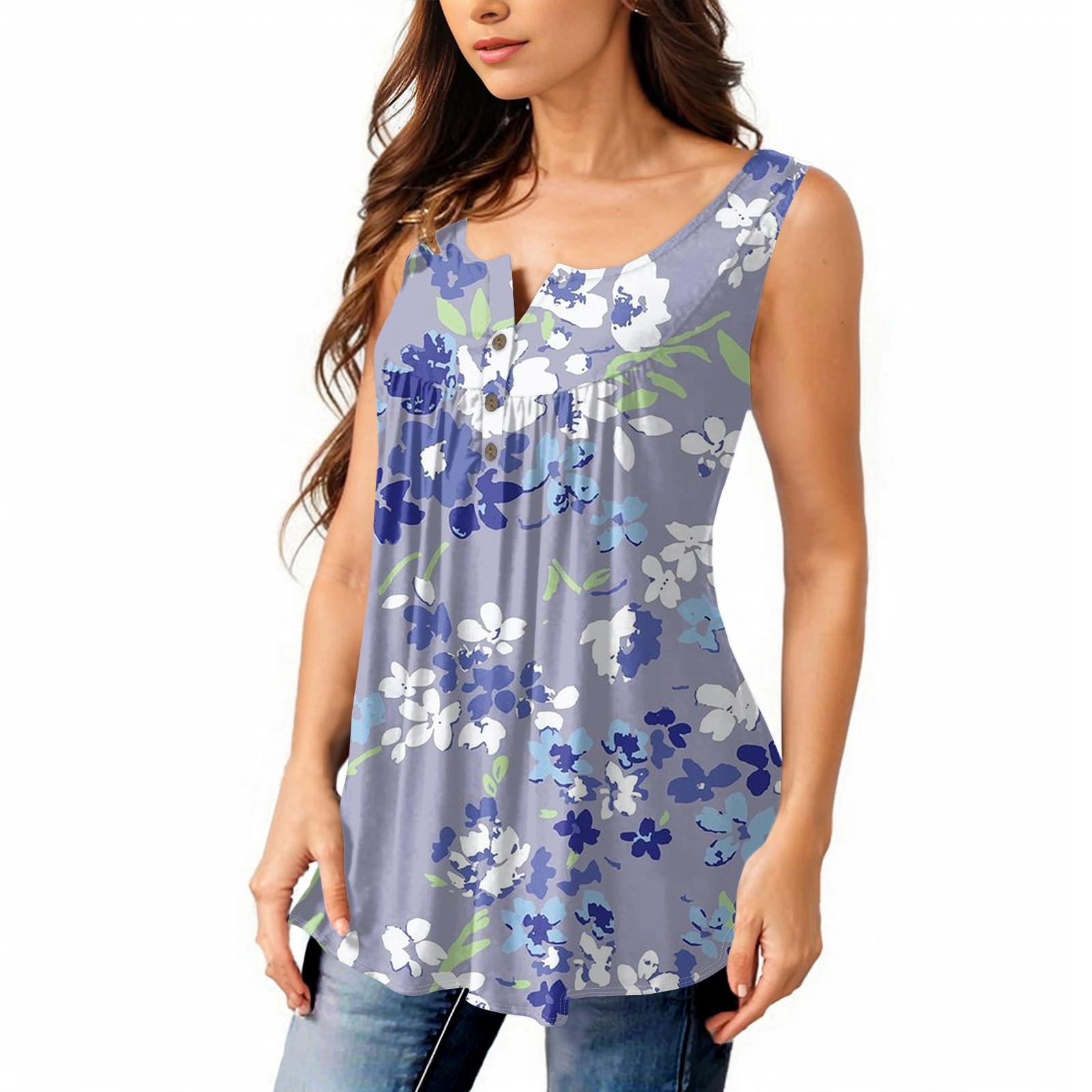 

Женская мода плиссированная безрукавка повседневная футболка жилет топ на пуговицах L синий