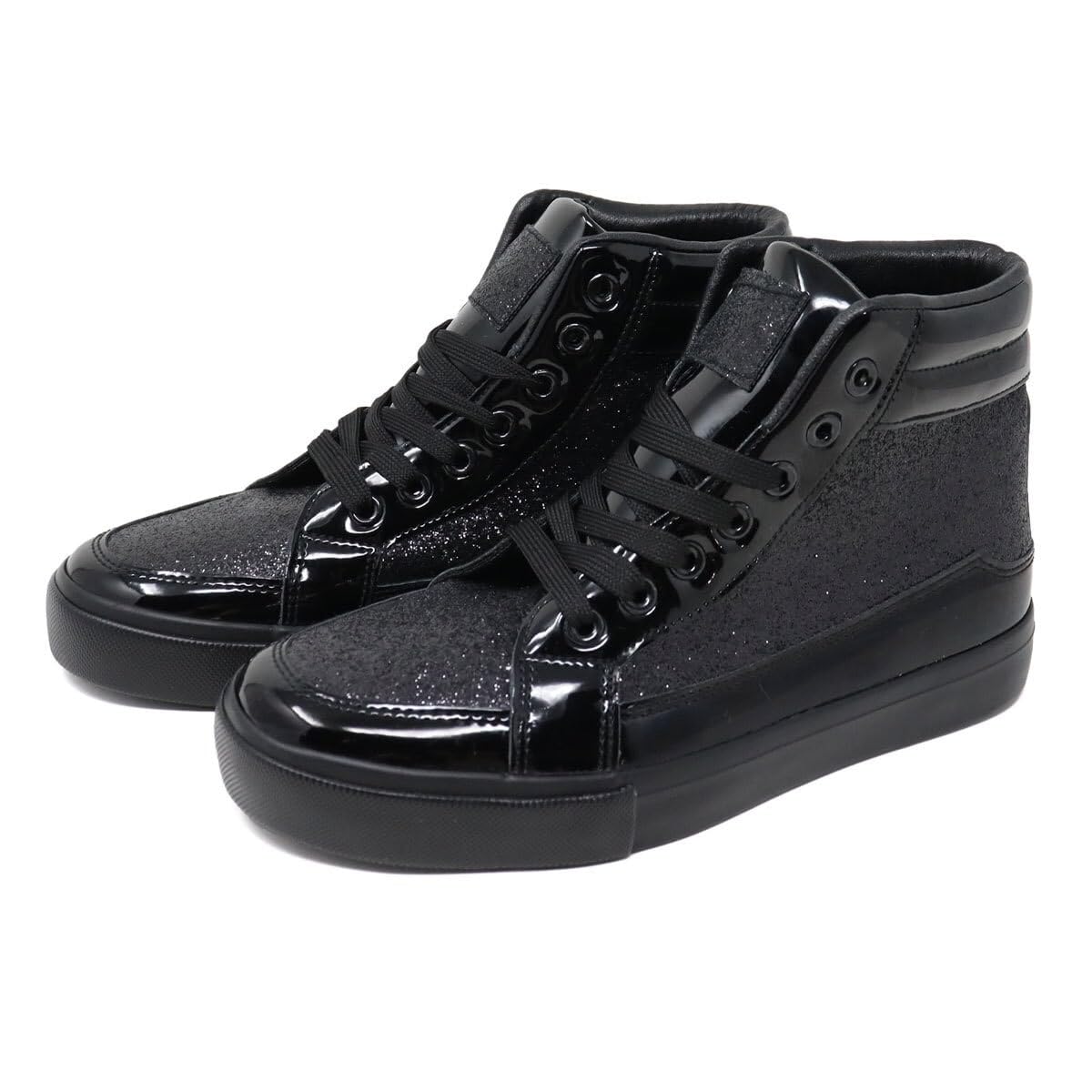 

cm [Love Hunter] Lace-up shoes, sneakers, high-top sneakers, glitter, 2.5cm heel, shiny, unisex, 2205, black, 24.5 чорний