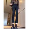 2025 Autumn Plus Size Women's Rivet Straight Leg Slimming Elastic Cigarette Jeans with Rolled Hem