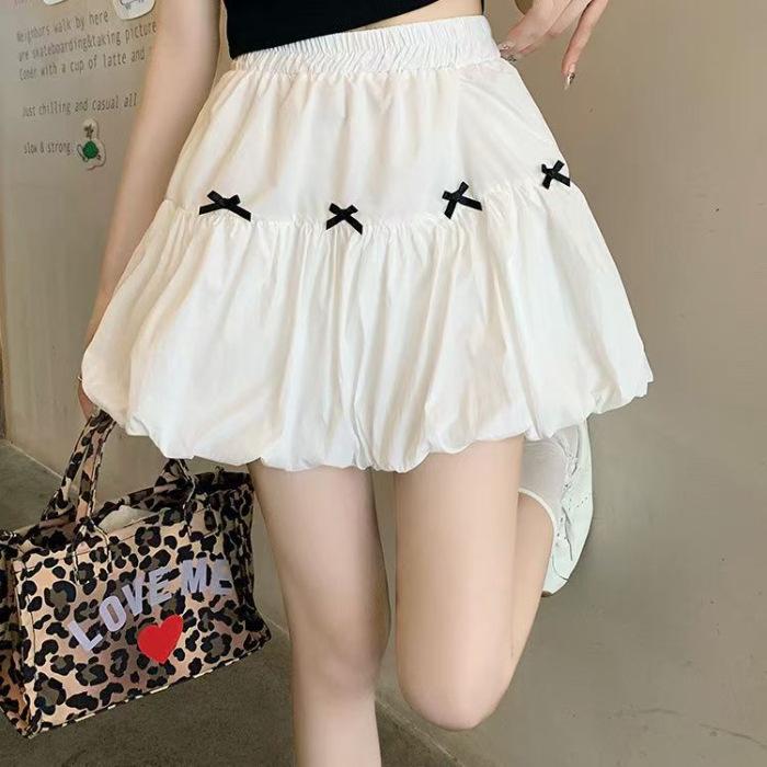 Elastic Bow High Waist White Tulip Mini Skirt - Slimming, Versatile, Sweet A-line for Spring/Summer