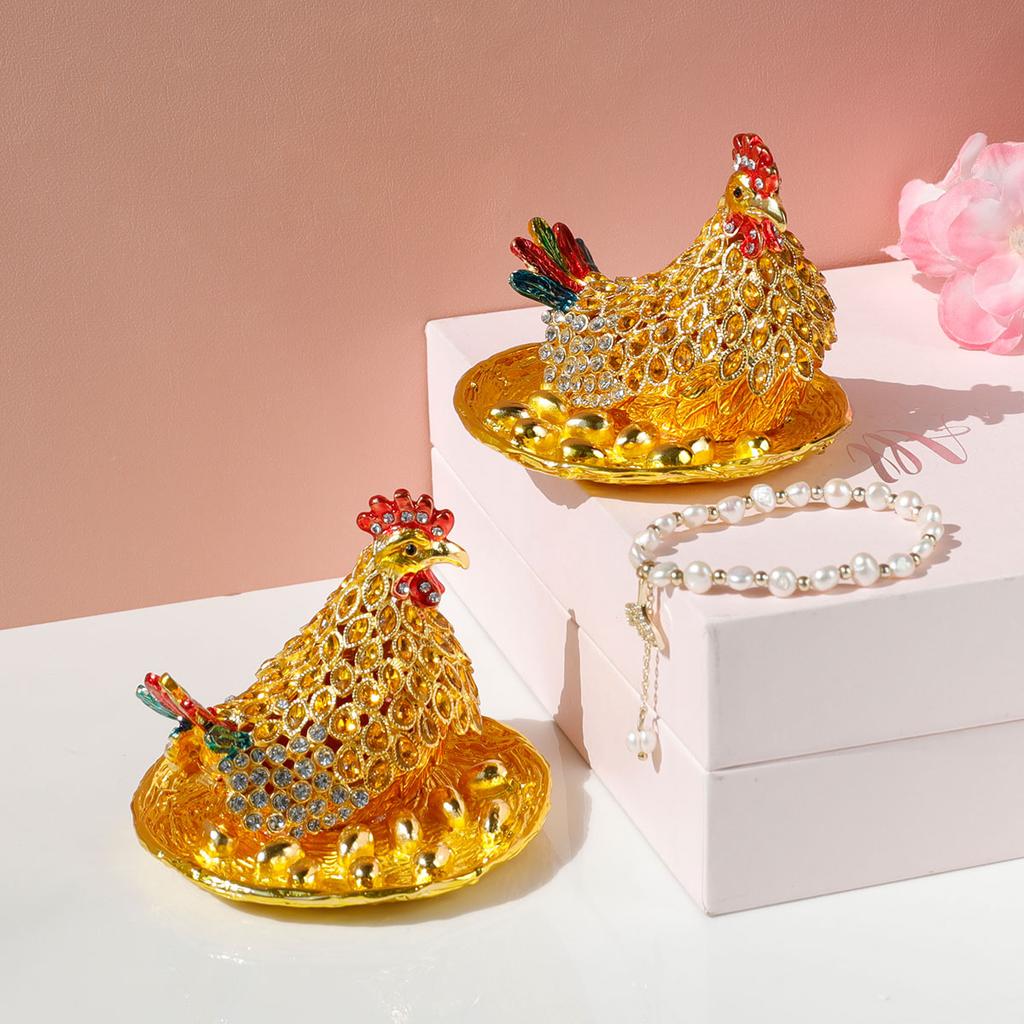 Alloy Fortune Chicken Jewelry Box Enamel Craft Home Decor Store Display Miniature Model