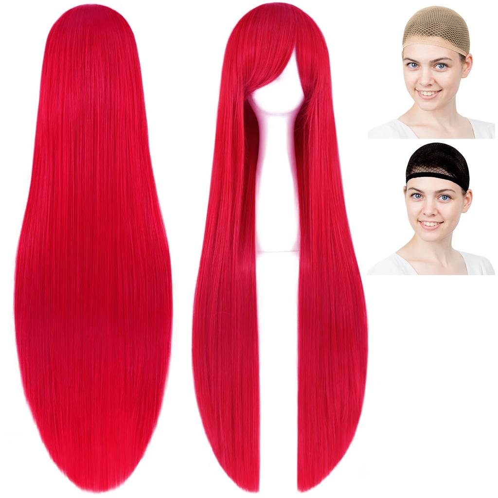 CaseEden Cosplay Wig, Premium, Smooth, Long, 100cm, Red, 6163