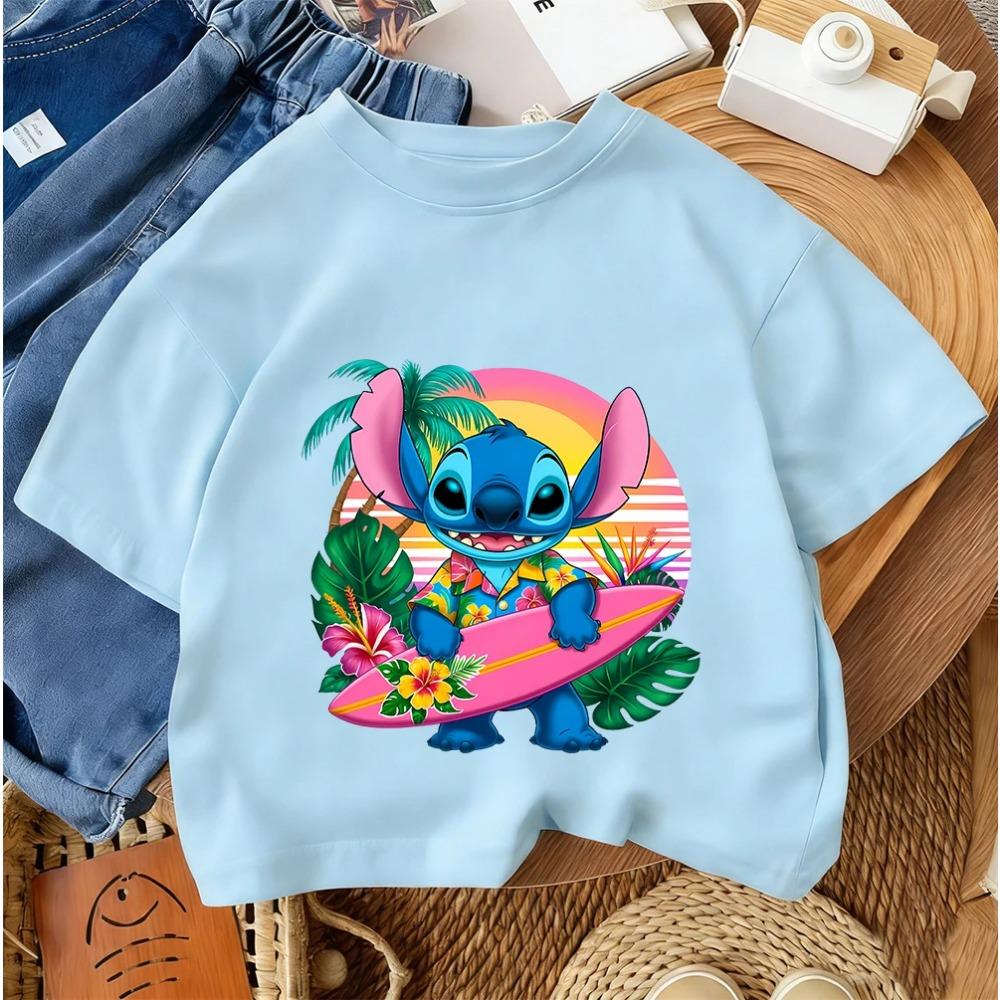Stitches Child Cotton Tee Short Sleeve Blue Alien Ears Character Summer Daily Wear