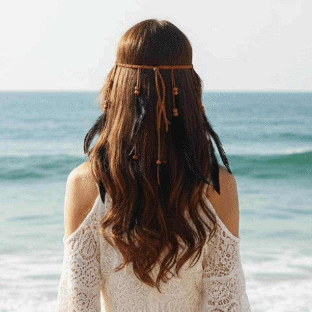 Intricate Beadwork Long Feather Headpiece Tribal Feather Hair Extensions  Music Festival Look