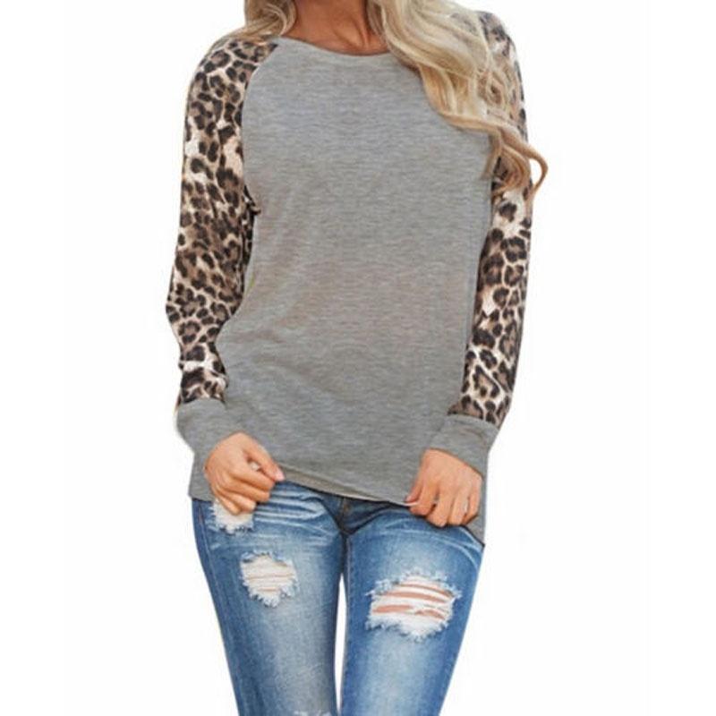 Fashionable Plus Size Womens Long Sleeve Leopard T Shirts With A Loose And Easy Fit